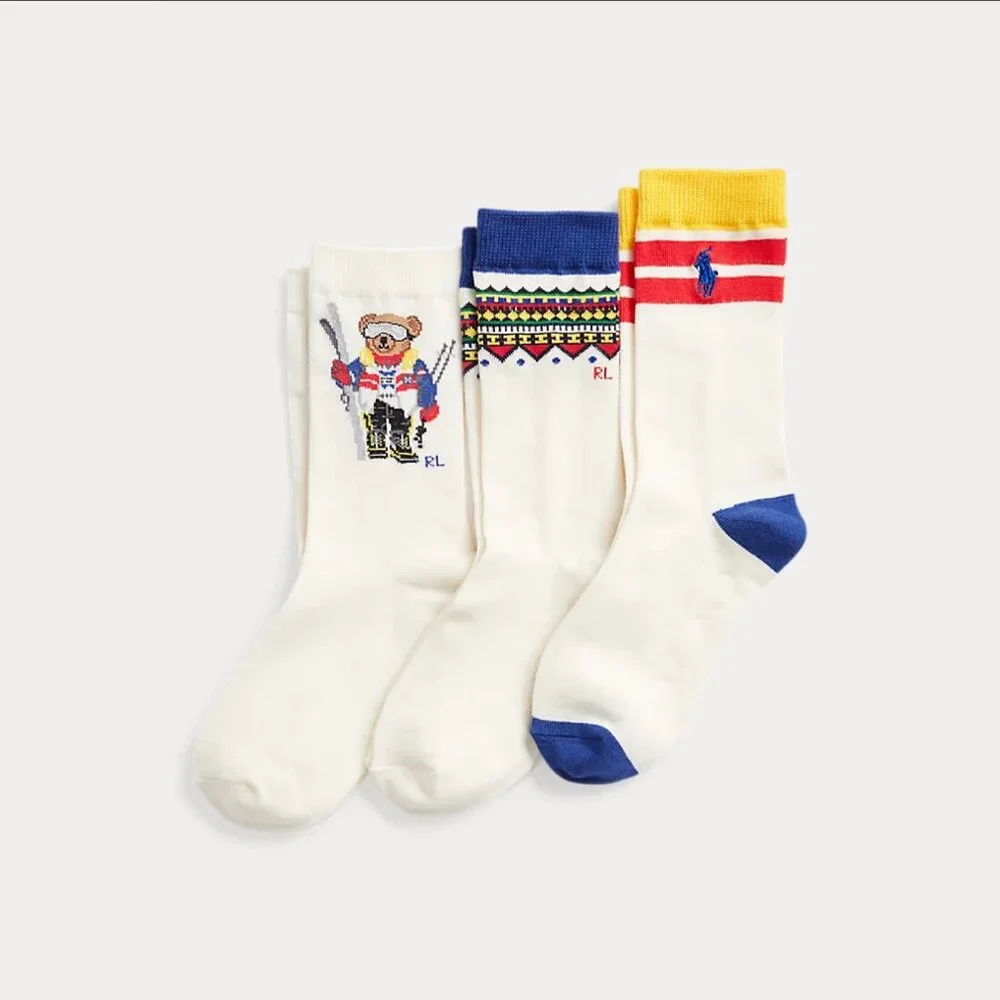 Ralph Lauren Baby 0-6 Mo Bear Crew Socks, Pack of 3 Assorted